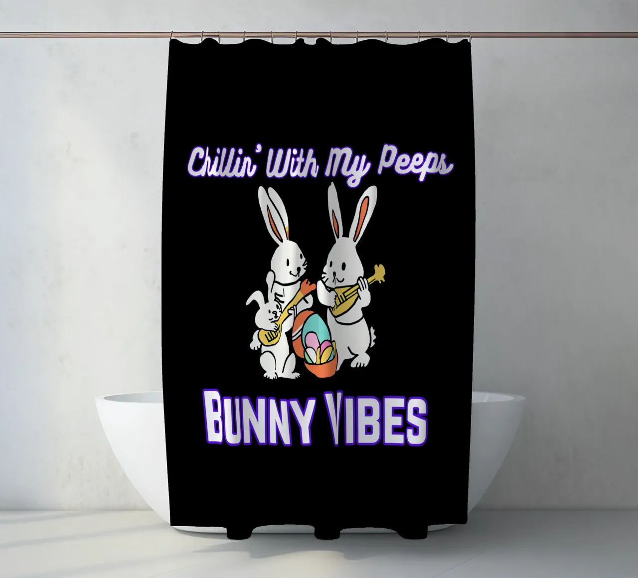 Chillin' with My Peeps Hop into Bunny Vibes All Day cortina de baño de Lionandlamb