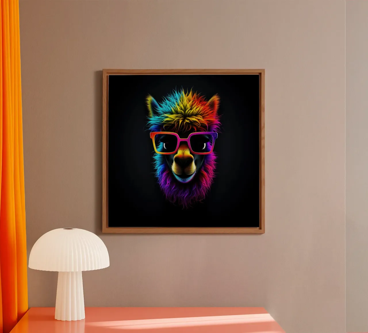 Alpaca brillante de neón aluminio dibond de Animal Portraits