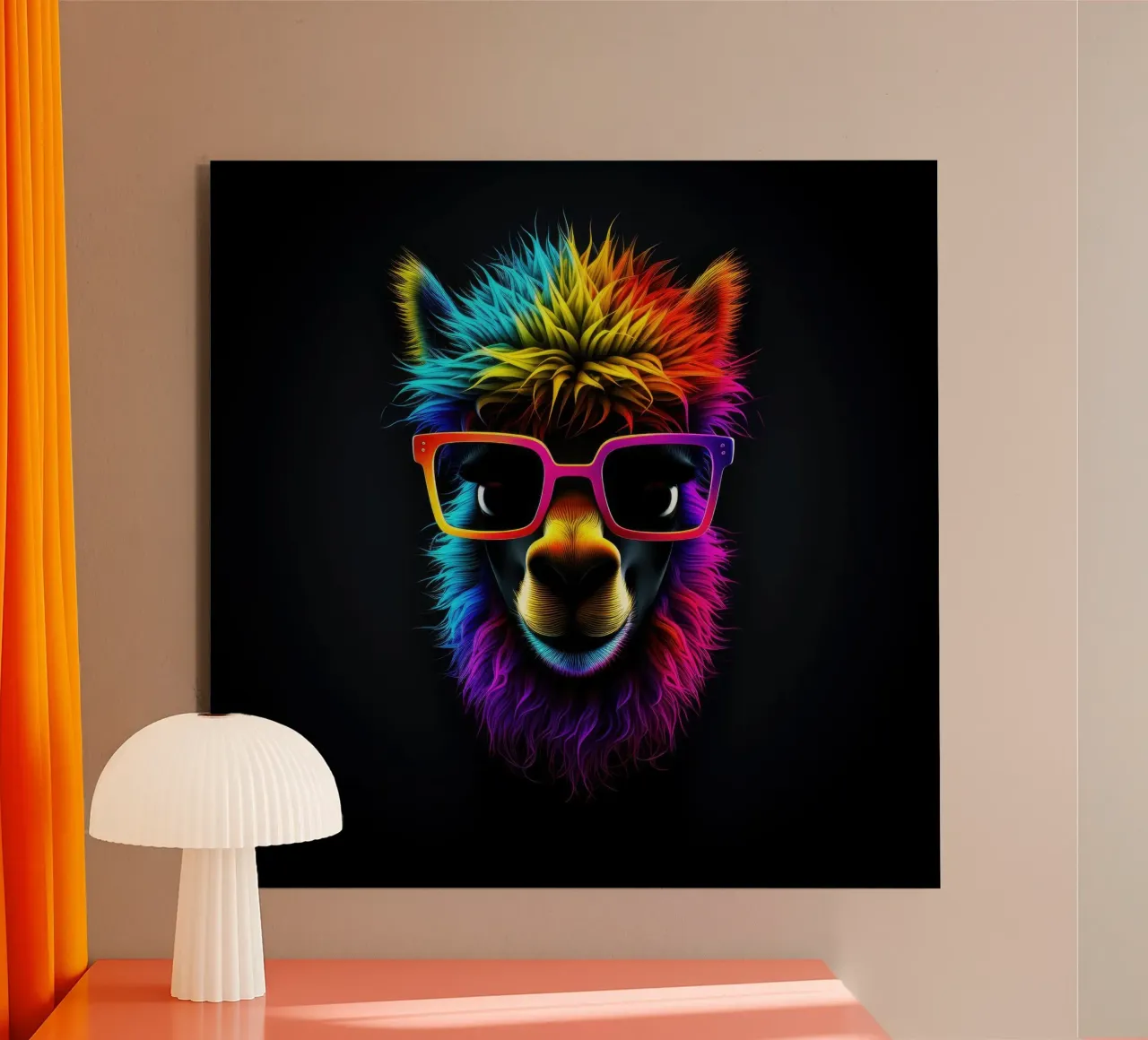 Alpaca brillante de neón aluminio dibond de Animal Portraits