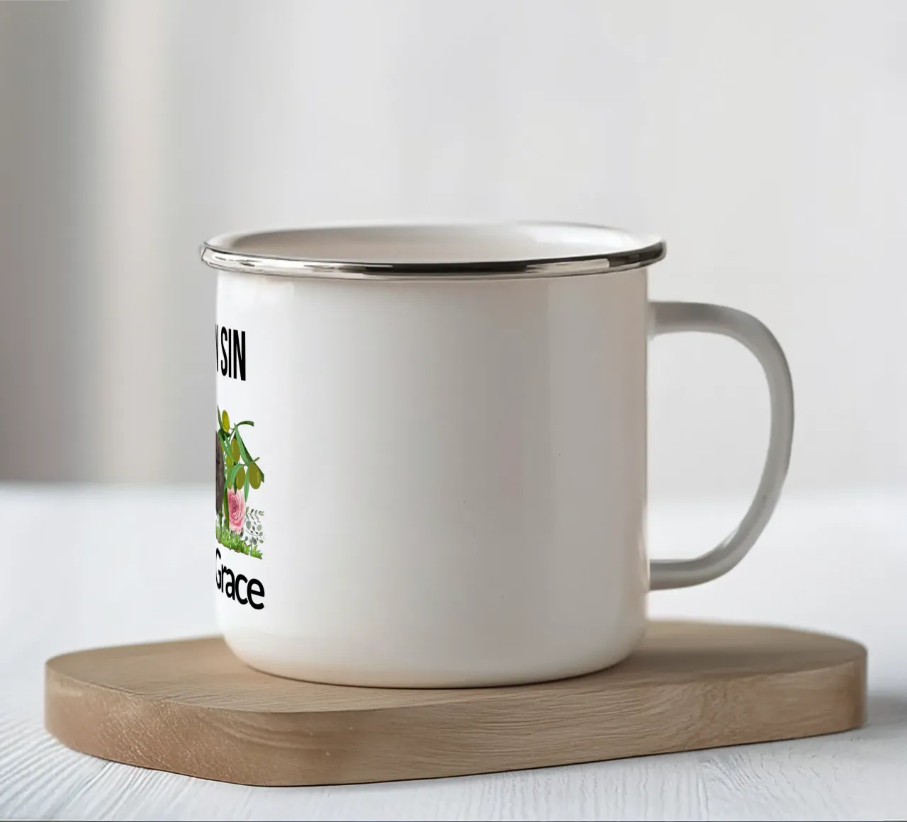 Enterré dans le péché, ressuscité dans la grâce Transformé par une vie nouvelle mug en émail de Lionandlamb