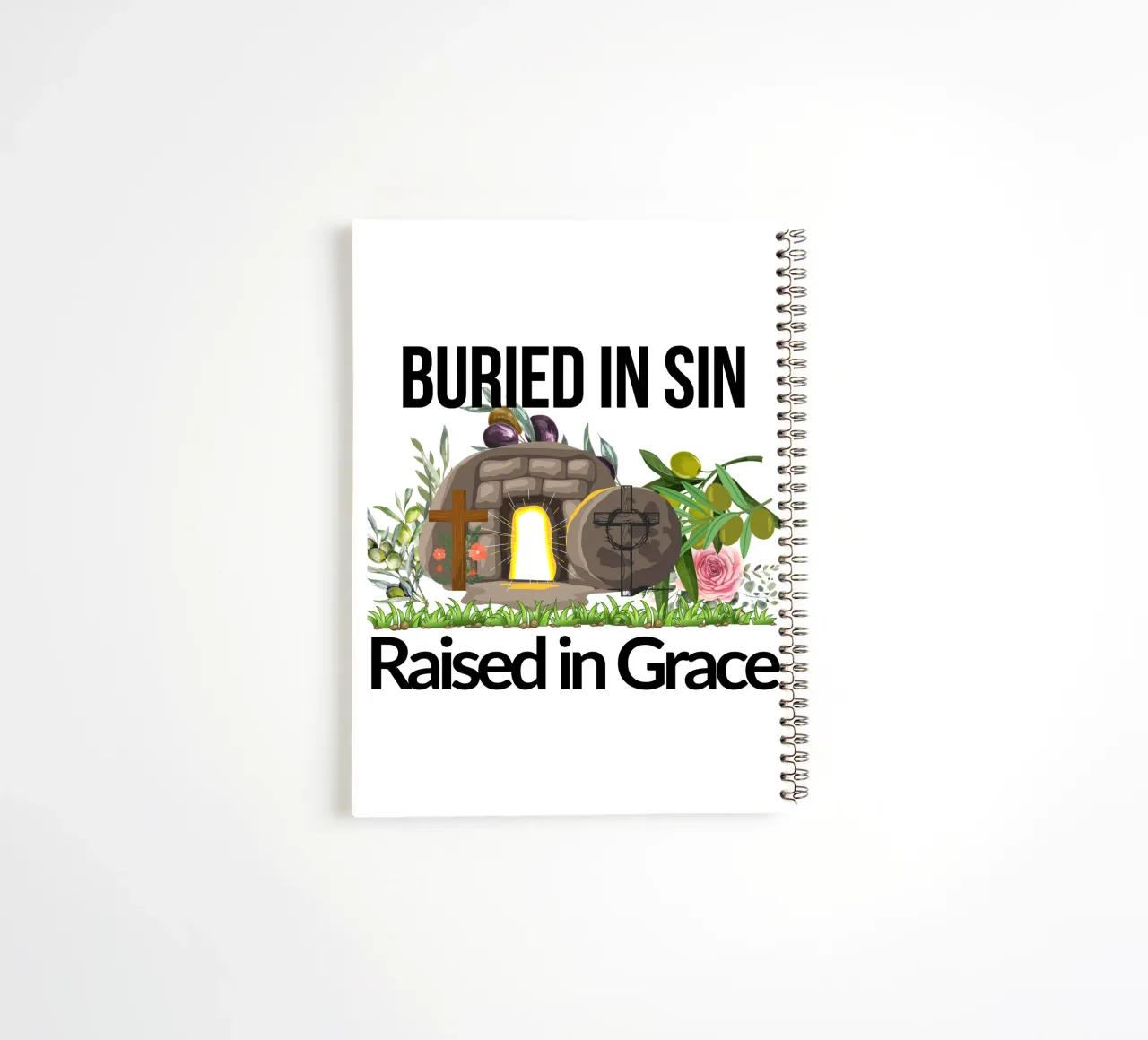 Buried in Sin, Raised in Grace Transformed by New Life spiral notebook by Lionandlamb