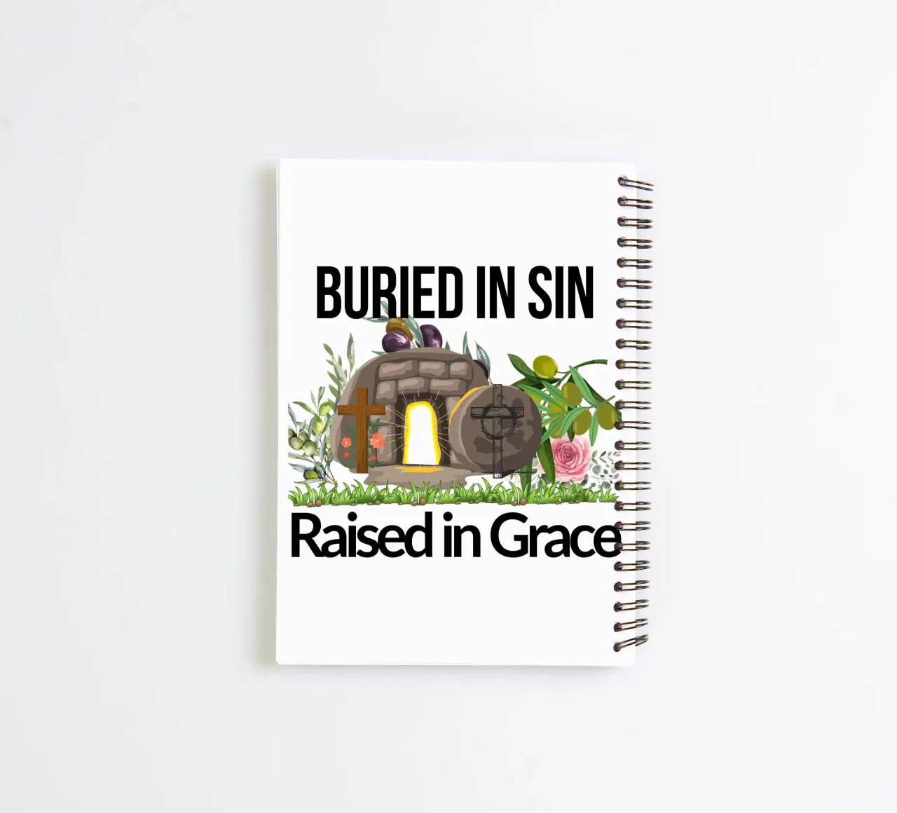 Buried in Sin, Raised in Grace Transformed by New Life spiral notebook by Lionandlamb