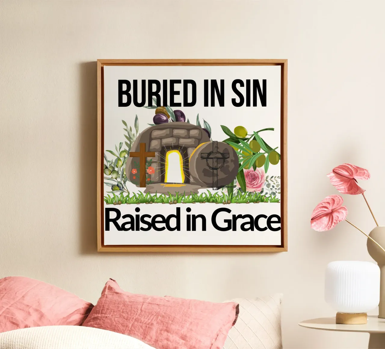 Buried in Sin, Raised in Grace Transformed by New Life canvas by Lionandlamb