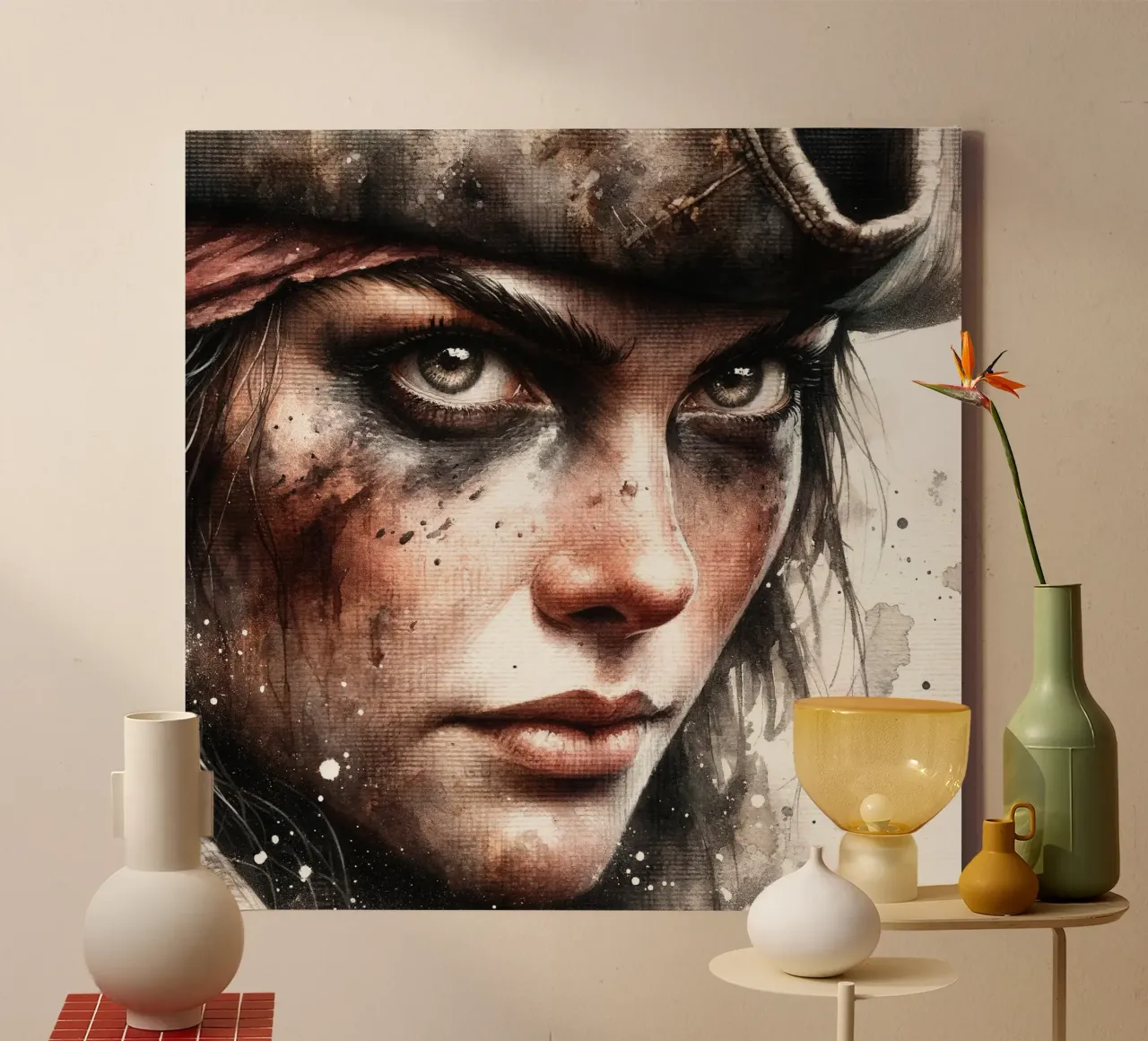 Felle Piratenvrouw canvas met Baklijst van Chromatic Fusion Studio
