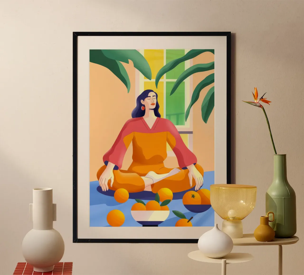 Meditazione con le arance poster con telaio in alluminio da Kamera Obskura