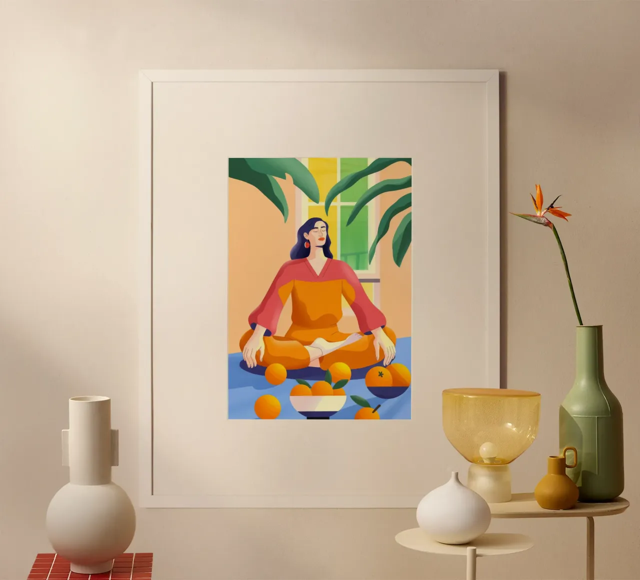 Meditazione con le arance poster con telaio in alluminio da Kamera Obskura
