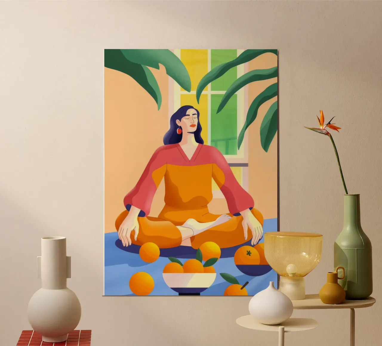 Meditazione con le arance poster con telaio in alluminio da Kamera Obskura