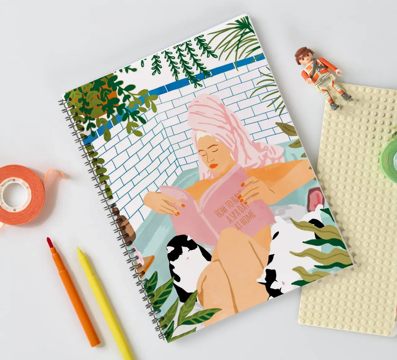 How To Have a Cat Spa Day At Home spiral notebook by 83oranges