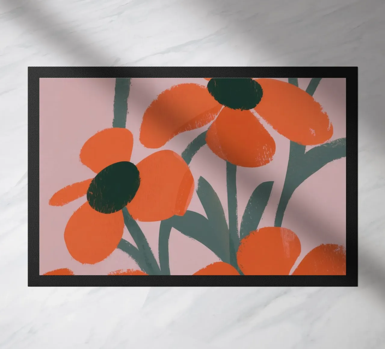 Orange Flowers Pattern doormat by Kamera Obskura