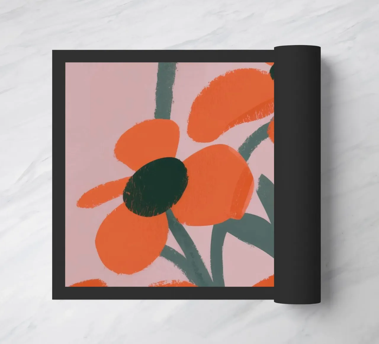 Orange Flowers Pattern doormat by Kamera Obskura