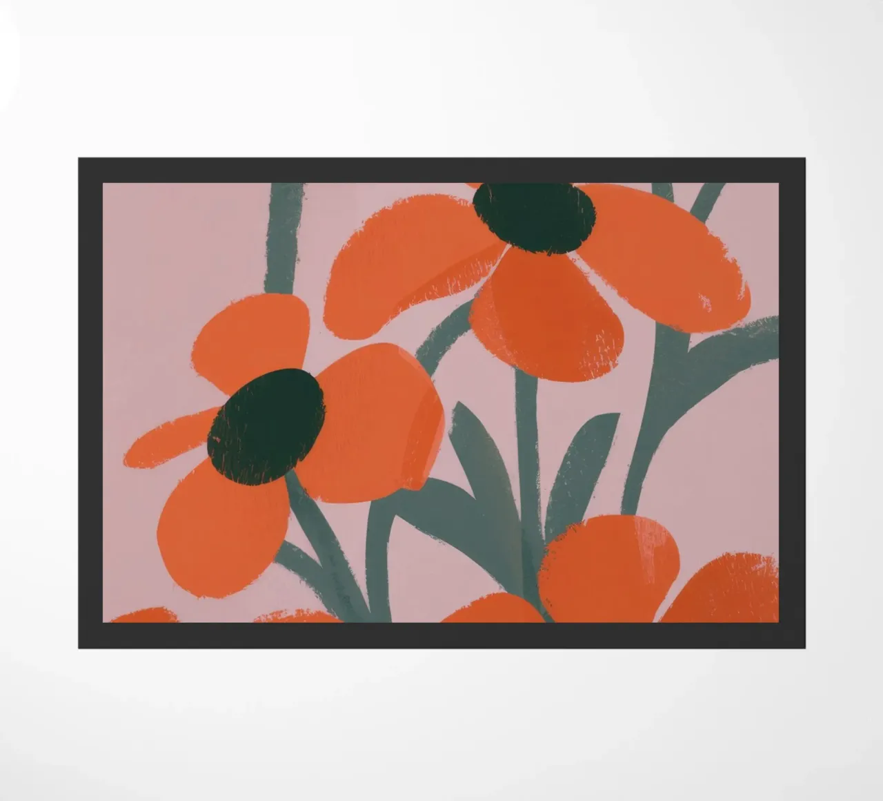 Orange Flowers Pattern doormat by Kamera Obskura