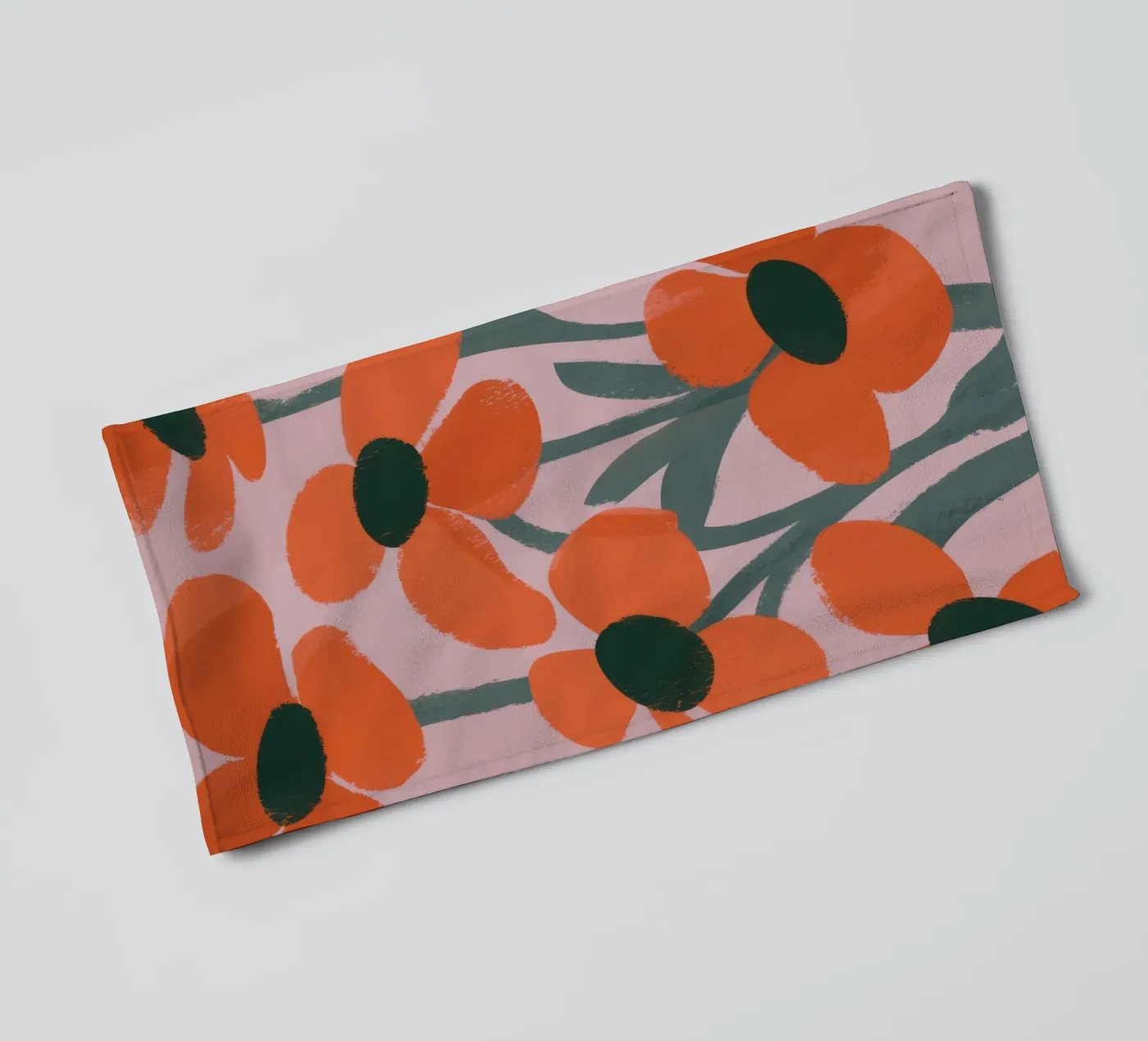 Orange Flowers Pattern towel by Kamera Obskura