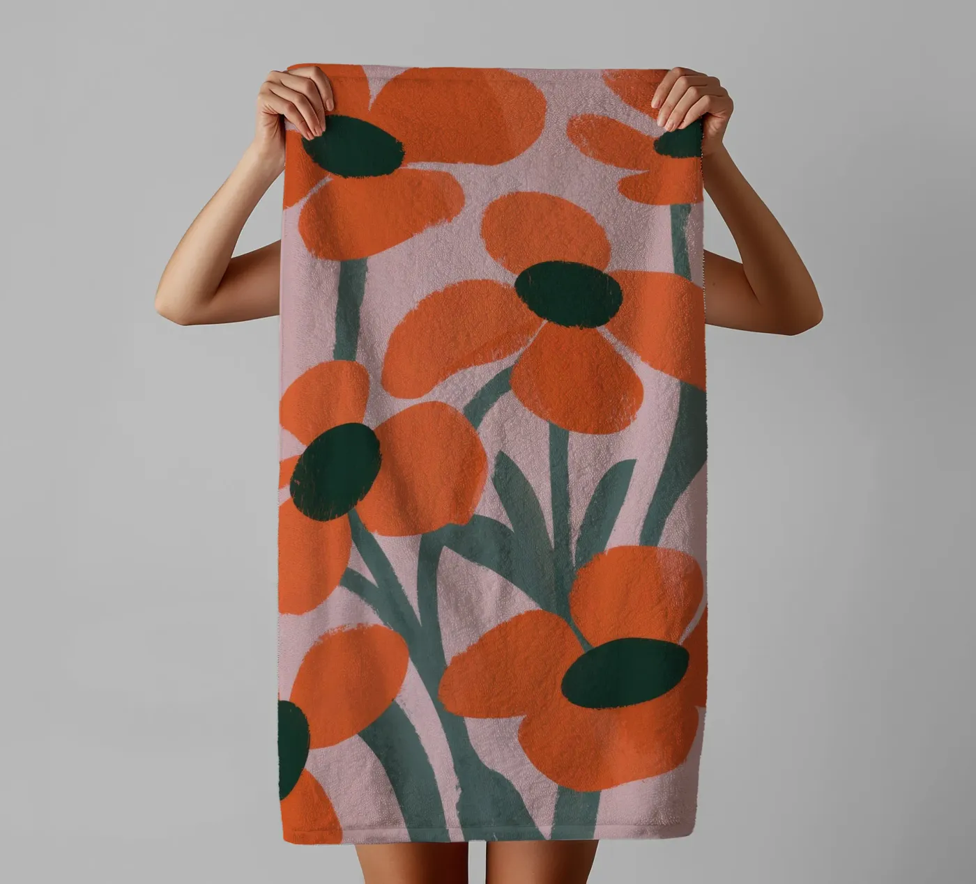 Orange Flowers Pattern towel by Kamera Obskura
