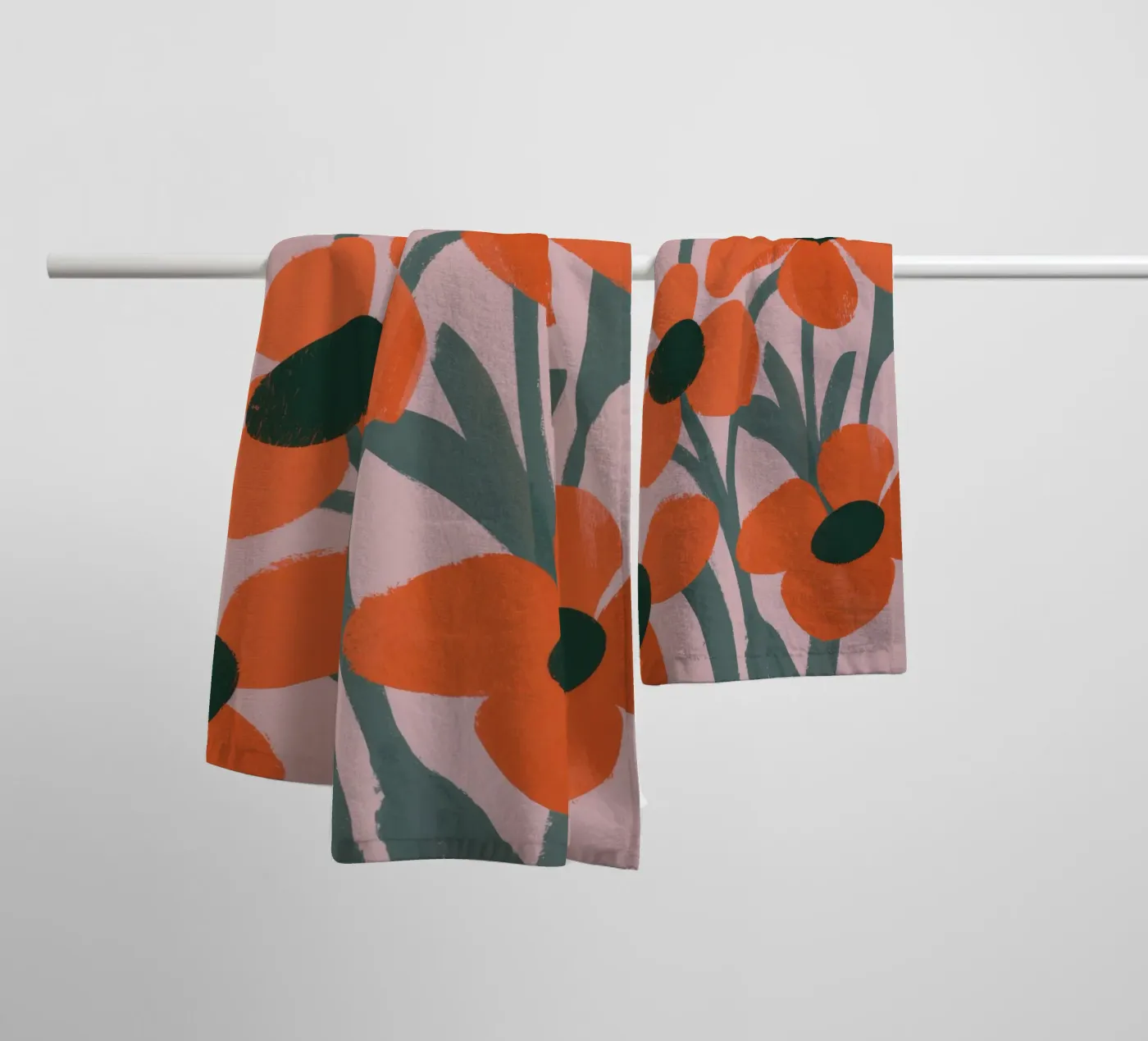 Orange Flowers Pattern towel by Kamera Obskura