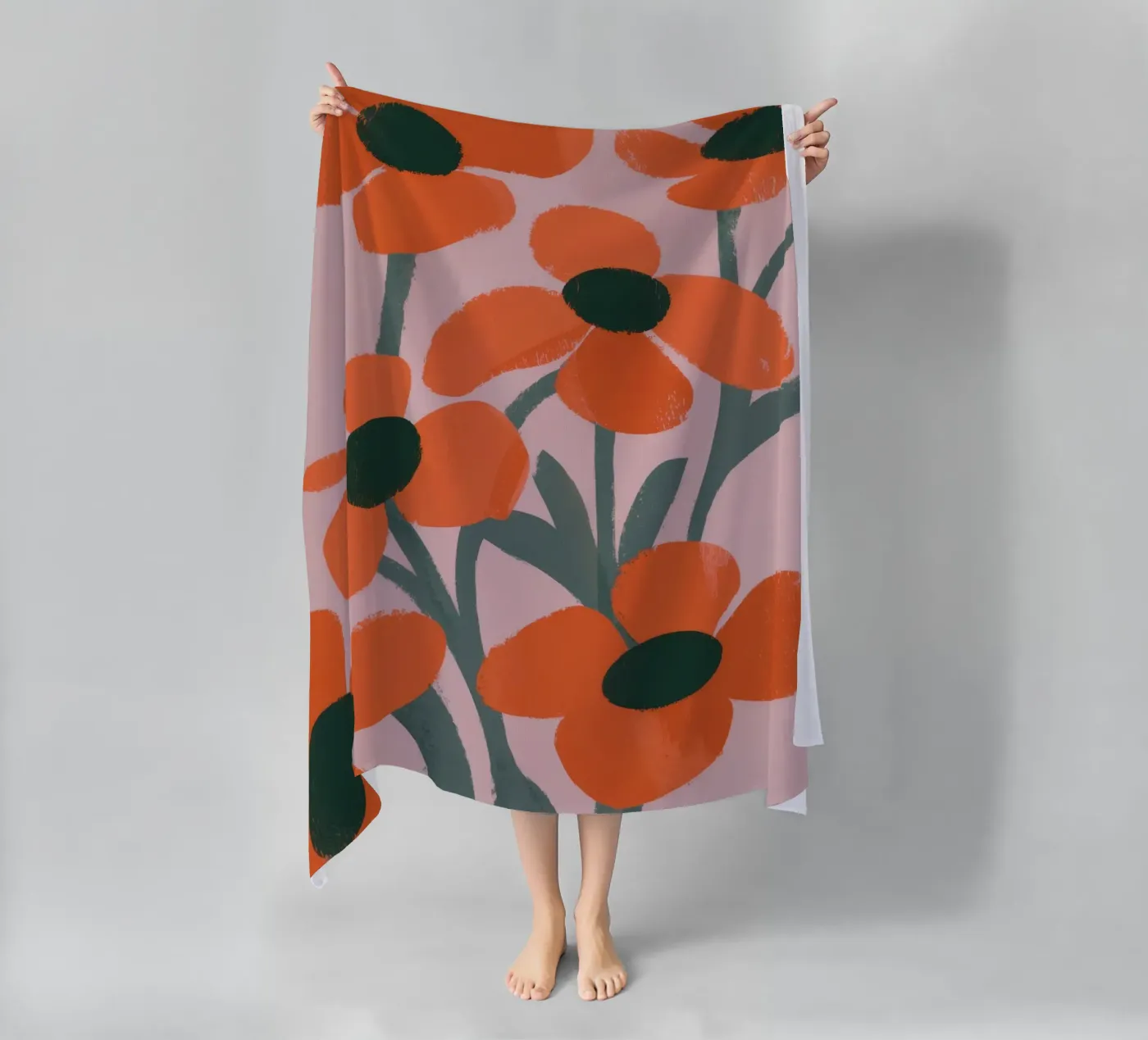 Orange Flowers Pattern beach towel by Kamera Obskura