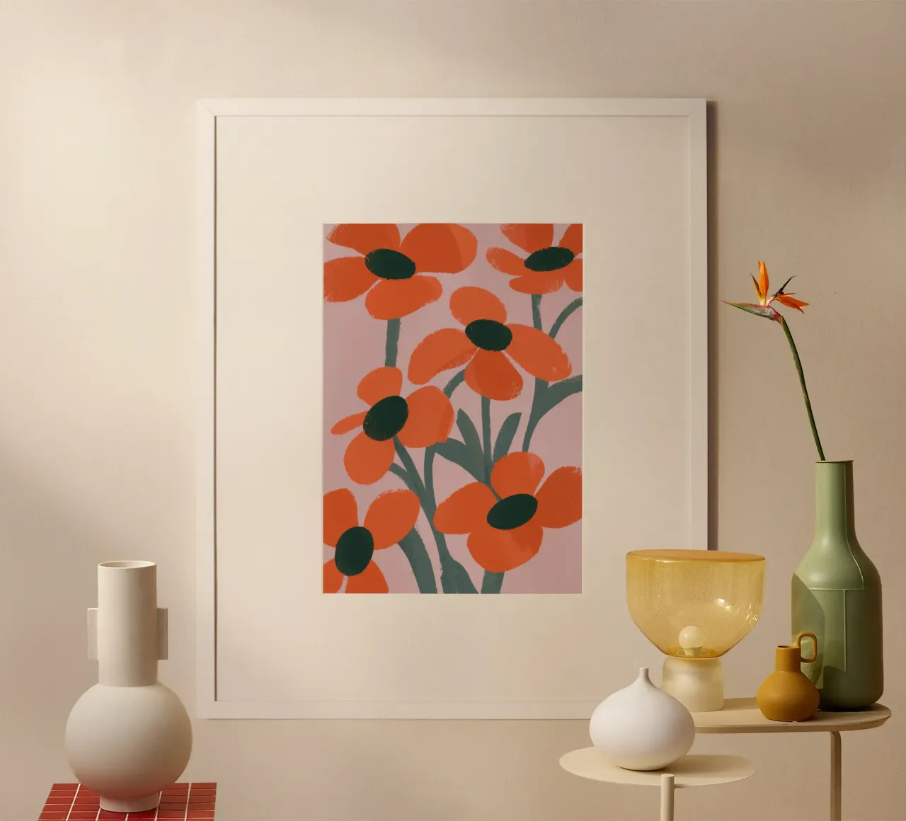Motivo dei fiori arancioni poster con telaio in alluminio da Kamera Obskura