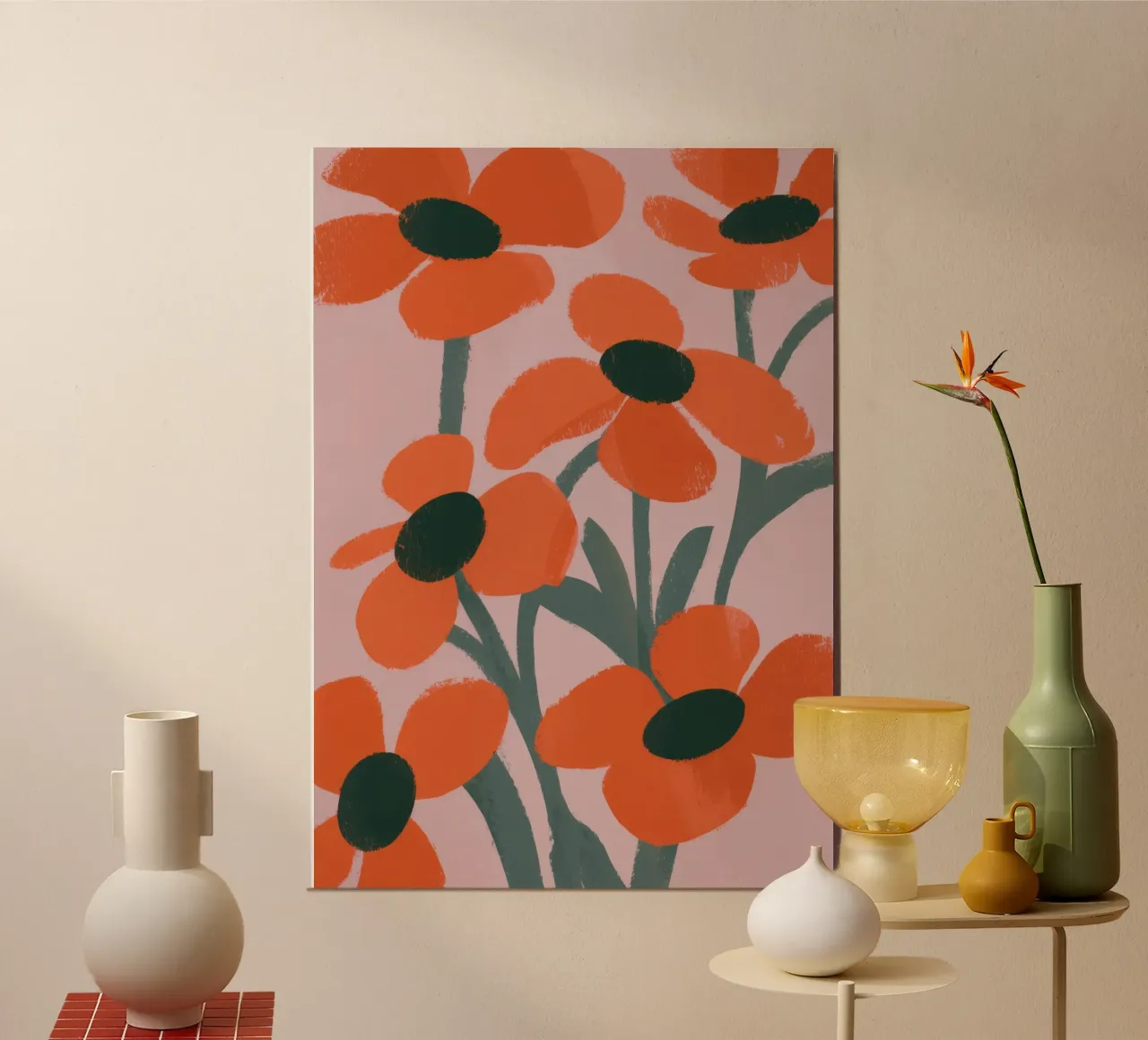 Motivo dei fiori arancioni poster con telaio in alluminio da Kamera Obskura
