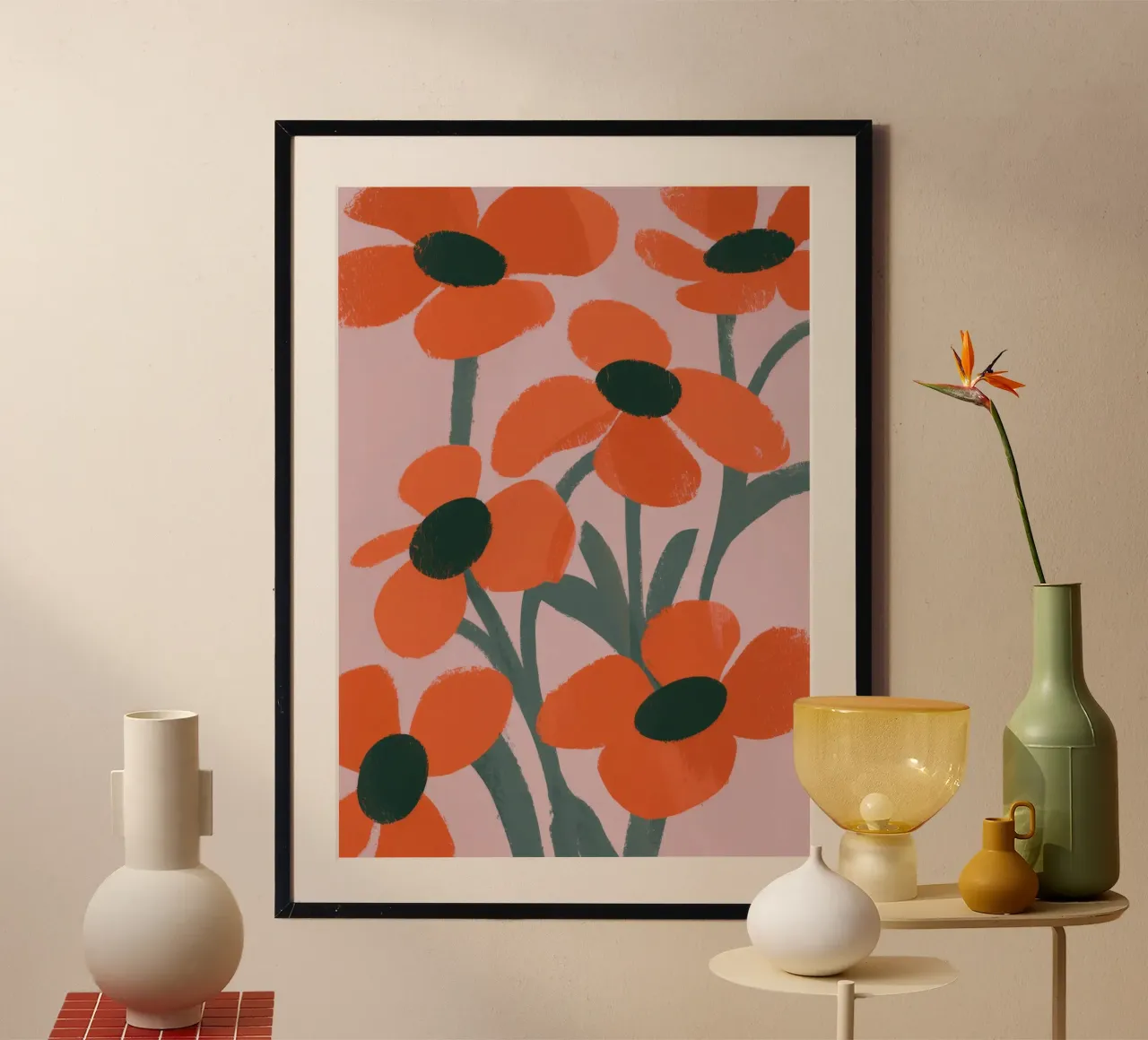 Motivo dei fiori arancioni poster con telaio in alluminio da Kamera Obskura