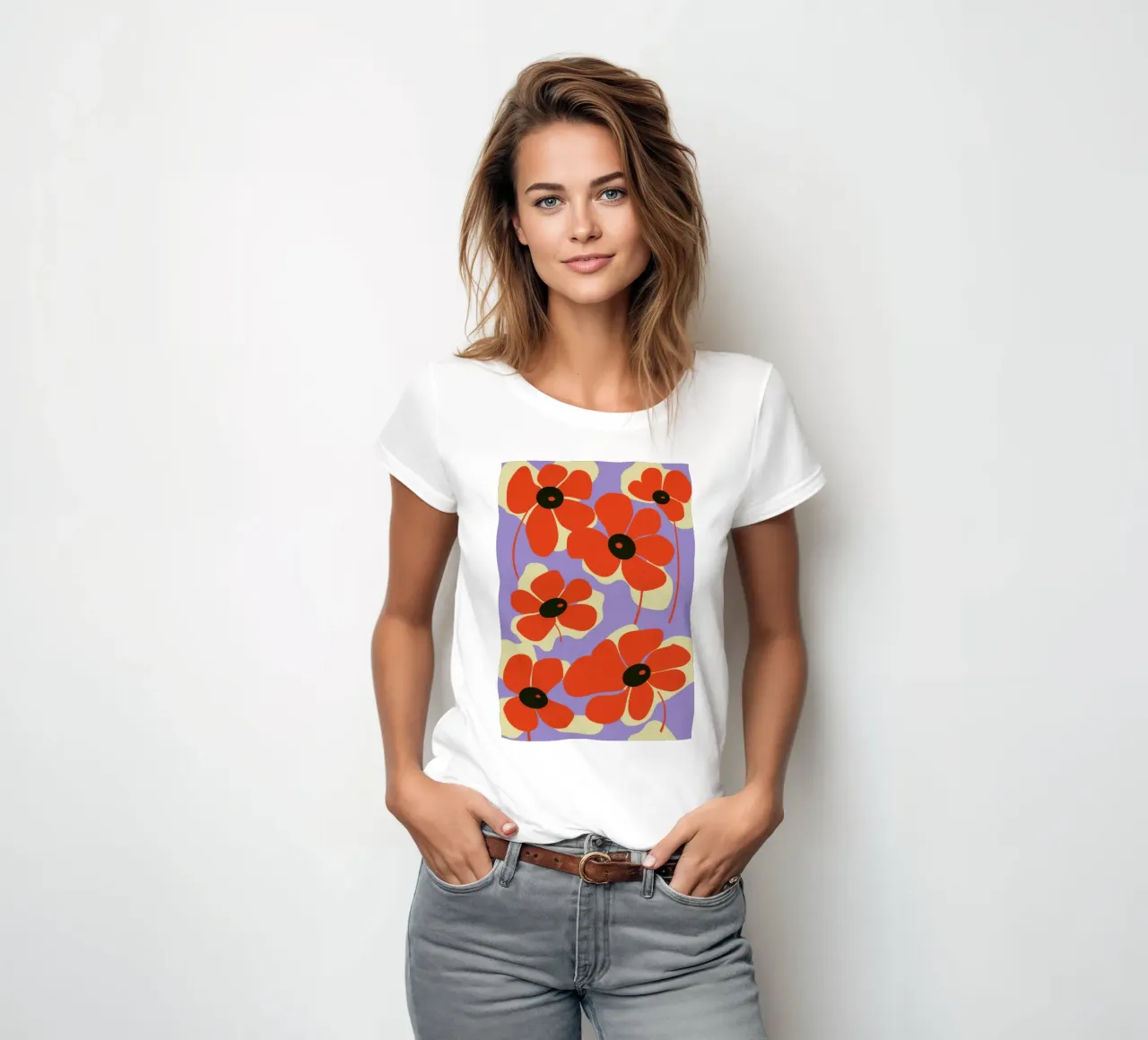 Red Poppies Design women's fitted t-shirt by Kamera Obskura
