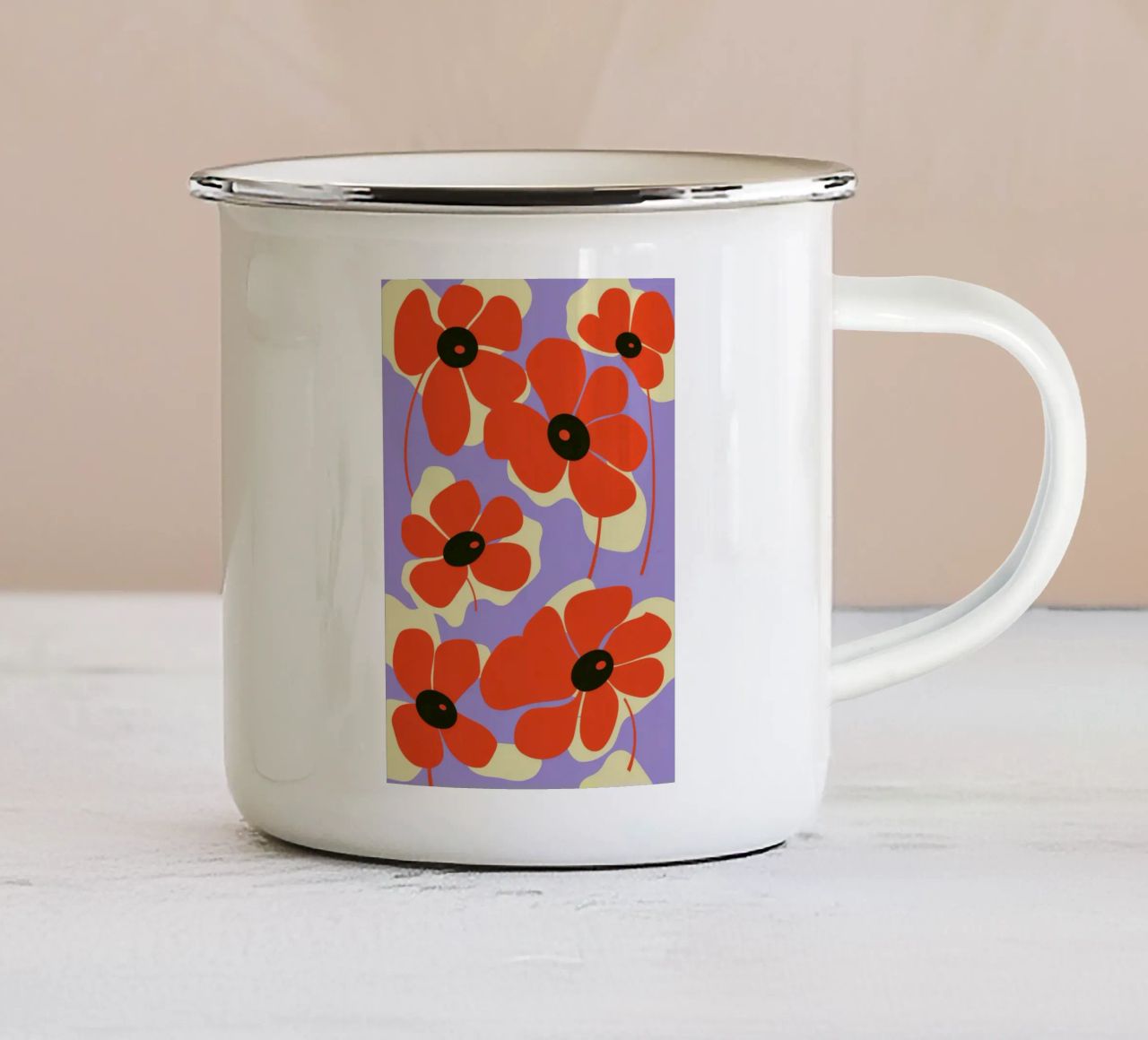 Design dei papaveri rossi tazza in smalto da Kamera Obskura