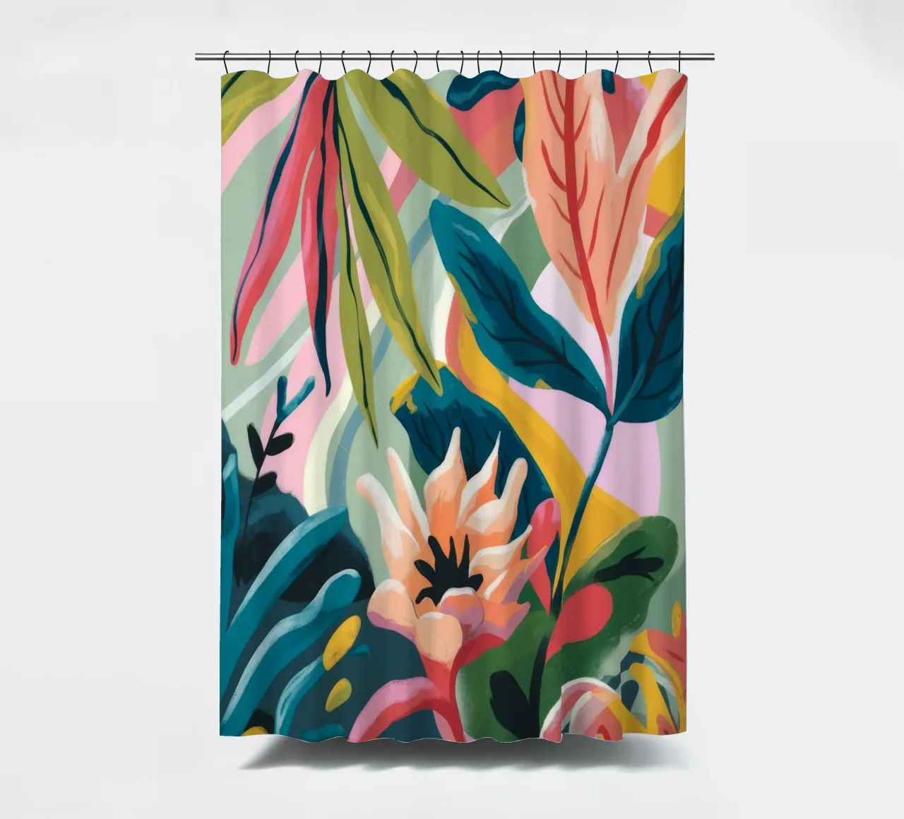 Tropical Leaves Flowers shower curtain by Kamera Obskura