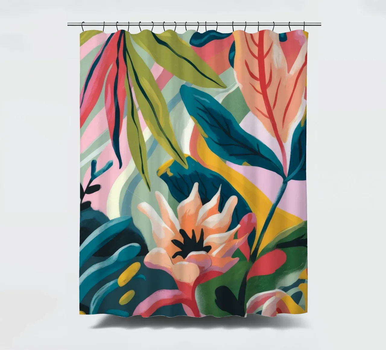 Tropical Leaves Flowers shower curtain by Kamera Obskura