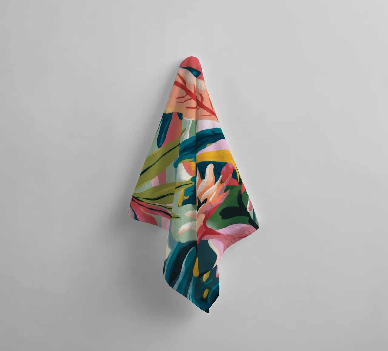 Tropical Leaves Flowers towel by Kamera Obskura