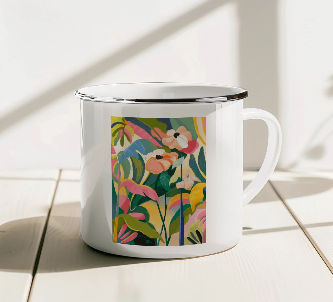 Scena floreale colorata tazza in smalto da Kamera Obskura