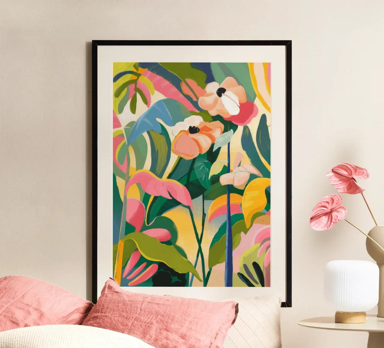 Scena floreale colorata poster con telaio in plastica da Kamera Obskura