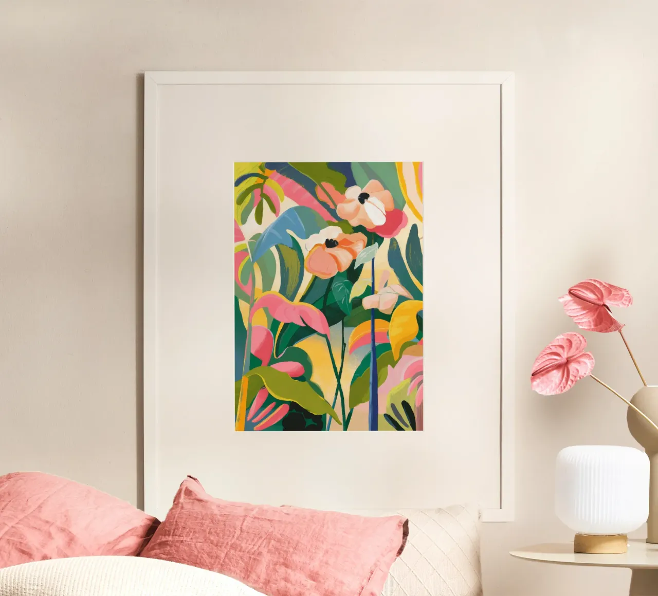 Scena floreale colorata poster con telaio in plastica da Kamera Obskura