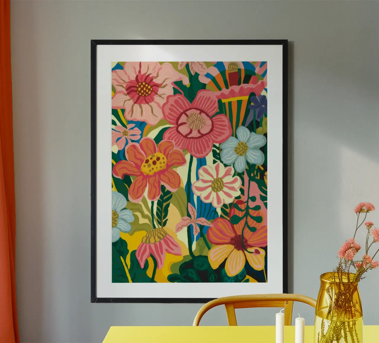Bouquet floreale luminoso poster con telaio in alluminio da Kamera Obskura