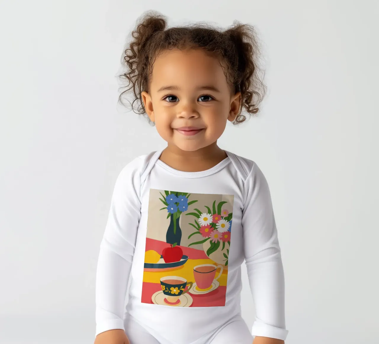 Charming Tea Moment long-sleeve baby romper by Kamera Obskura