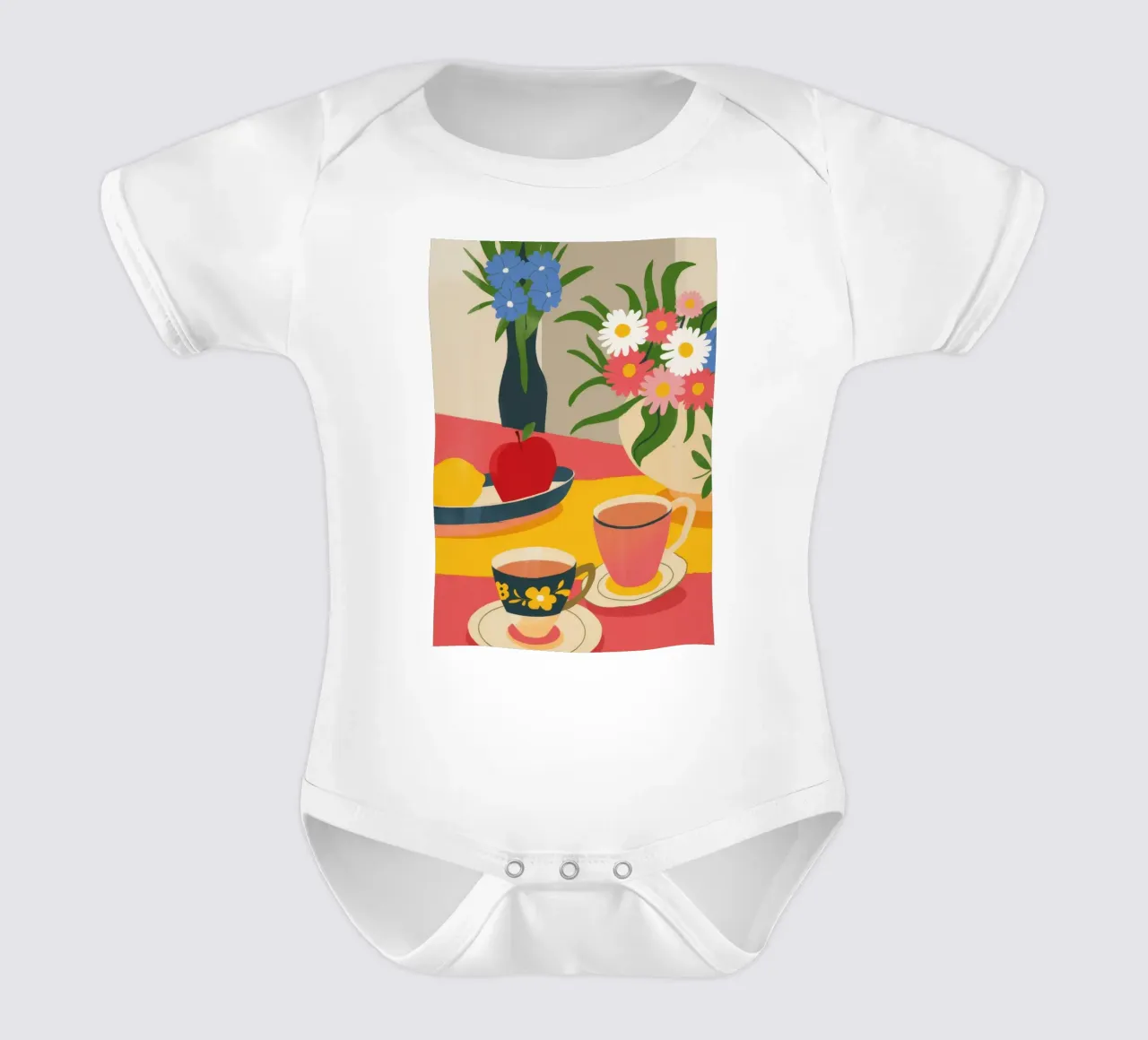Charming Tea Moment short-sleeve baby romper by Kamera Obskura