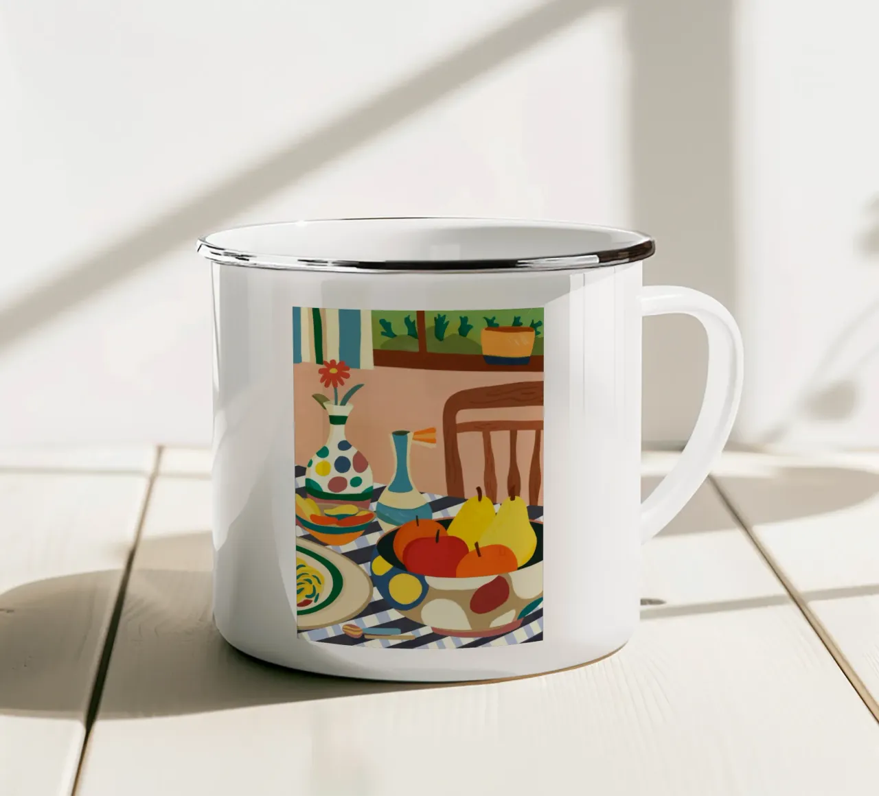 Mediterran gedeckter Tisch Emaille Tasse von Kamera Obskura