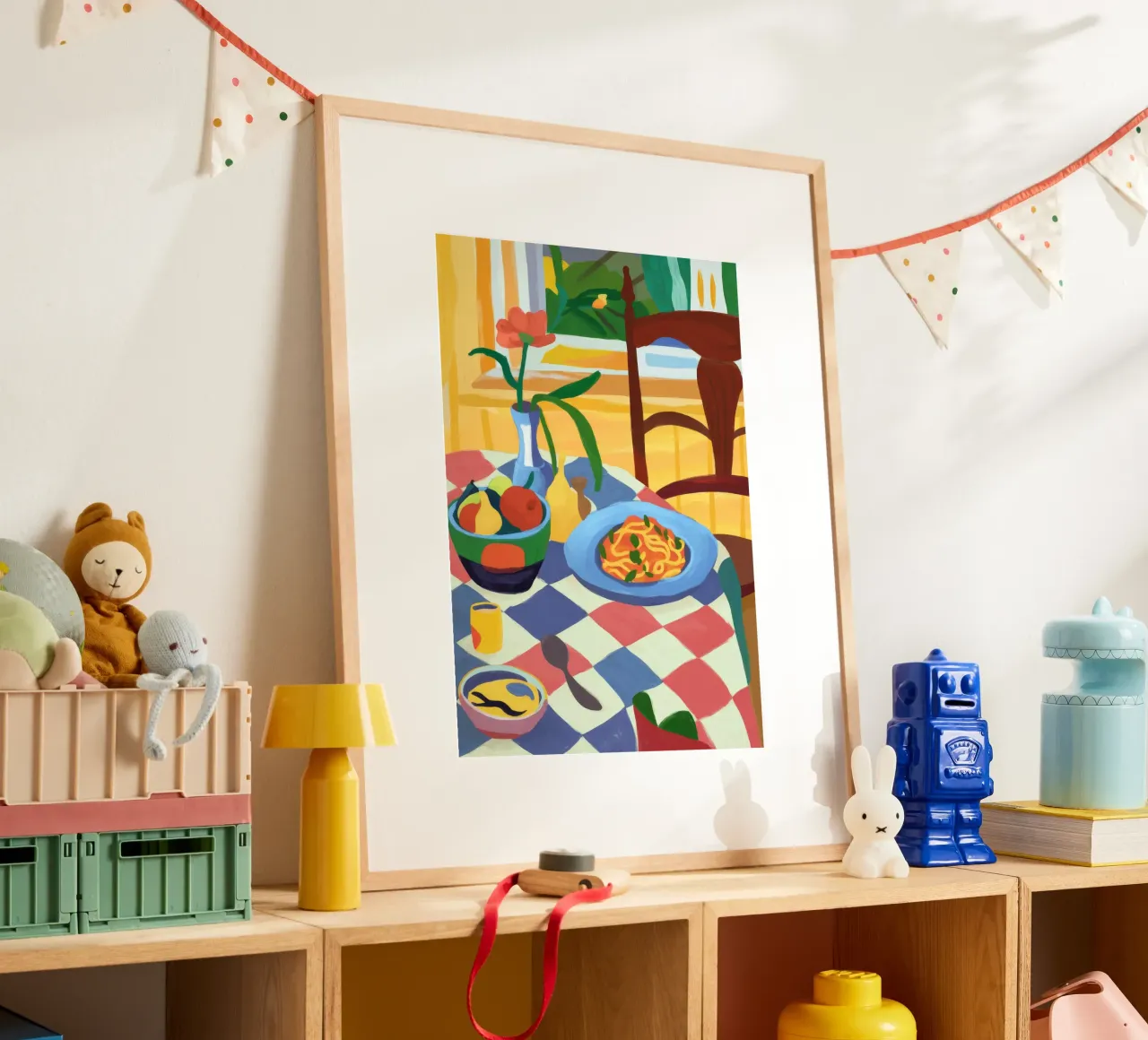Accogliente sala da pranzo floreale poster con telaio in legno da Kamera Obskura