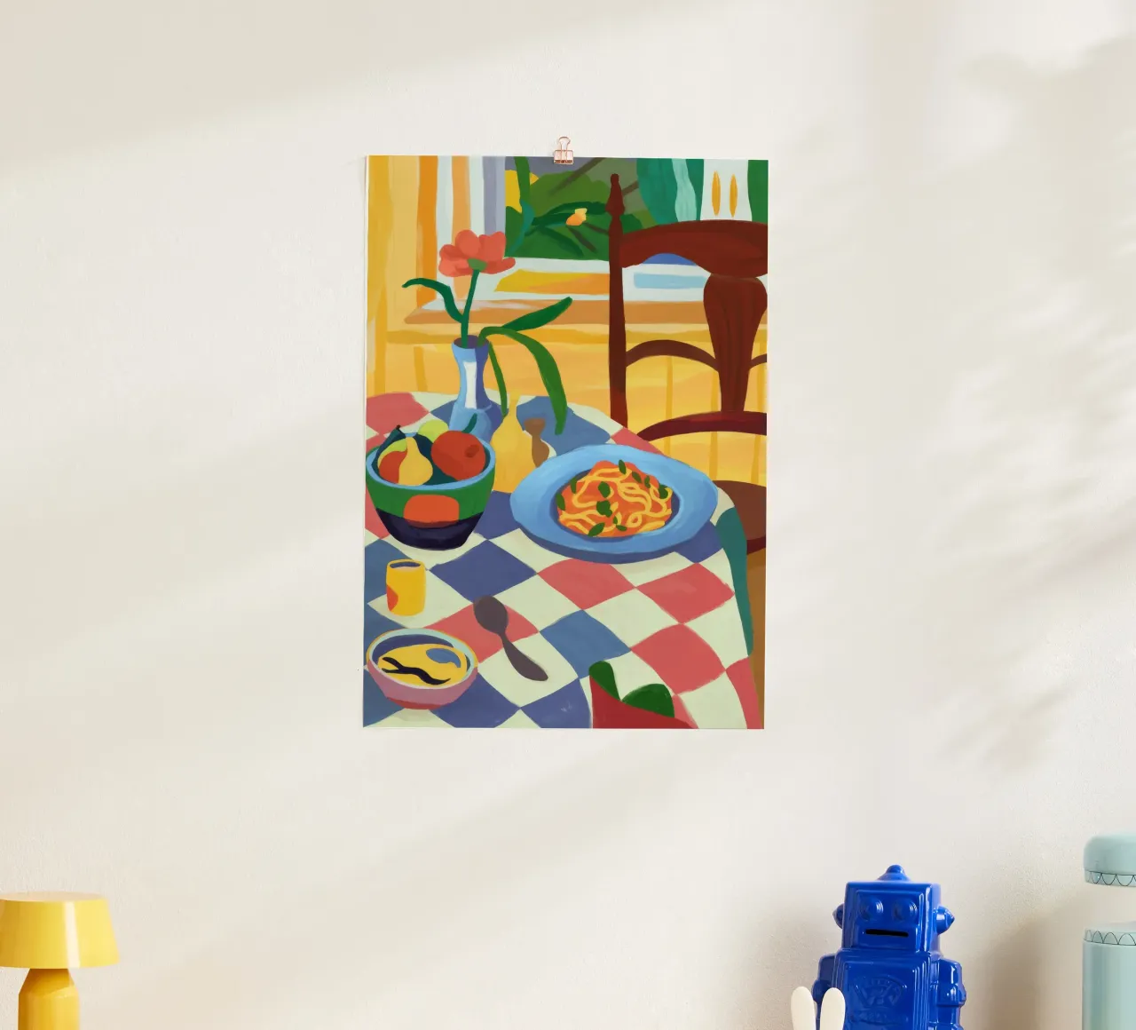 Accogliente sala da pranzo floreale poster con telaio in legno da Kamera Obskura