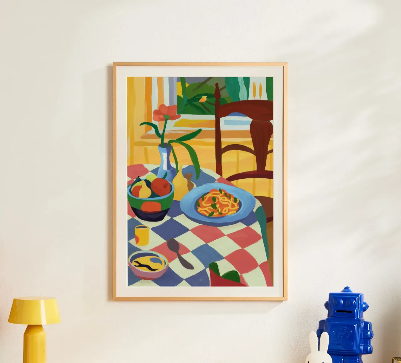 Accogliente sala da pranzo floreale poster con telaio in legno da Kamera Obskura