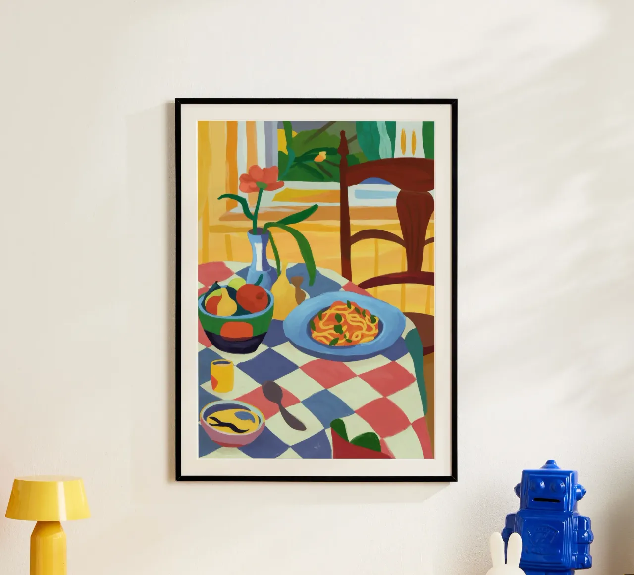 Accogliente sala da pranzo floreale poster con telaio in legno da Kamera Obskura