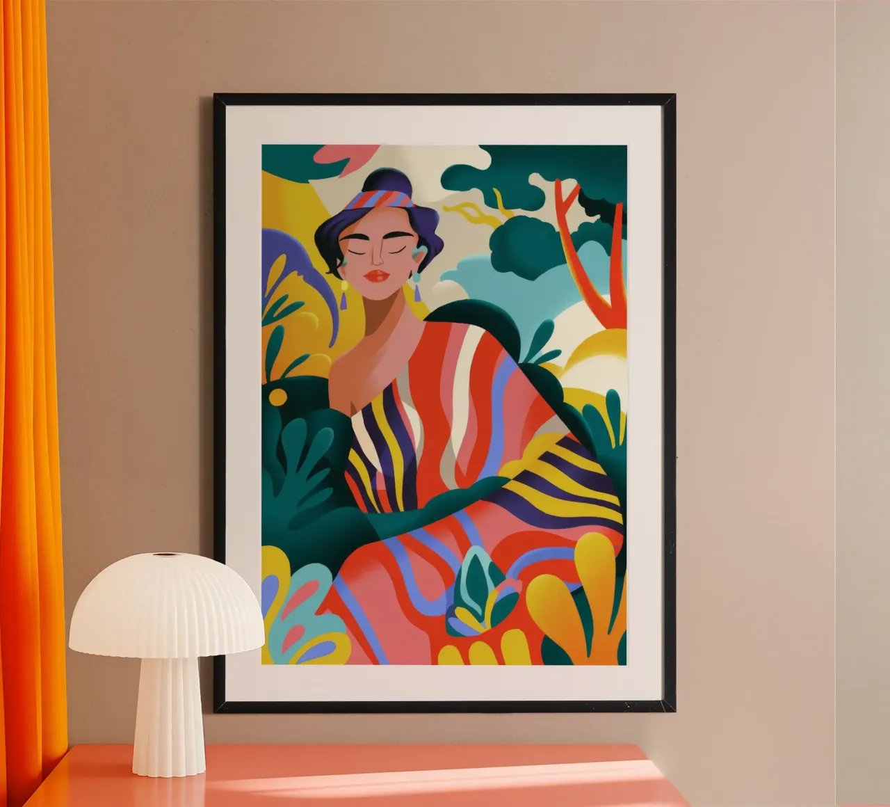 Musa della serenità tropicale poster con telaio in legno da Kamera Obskura