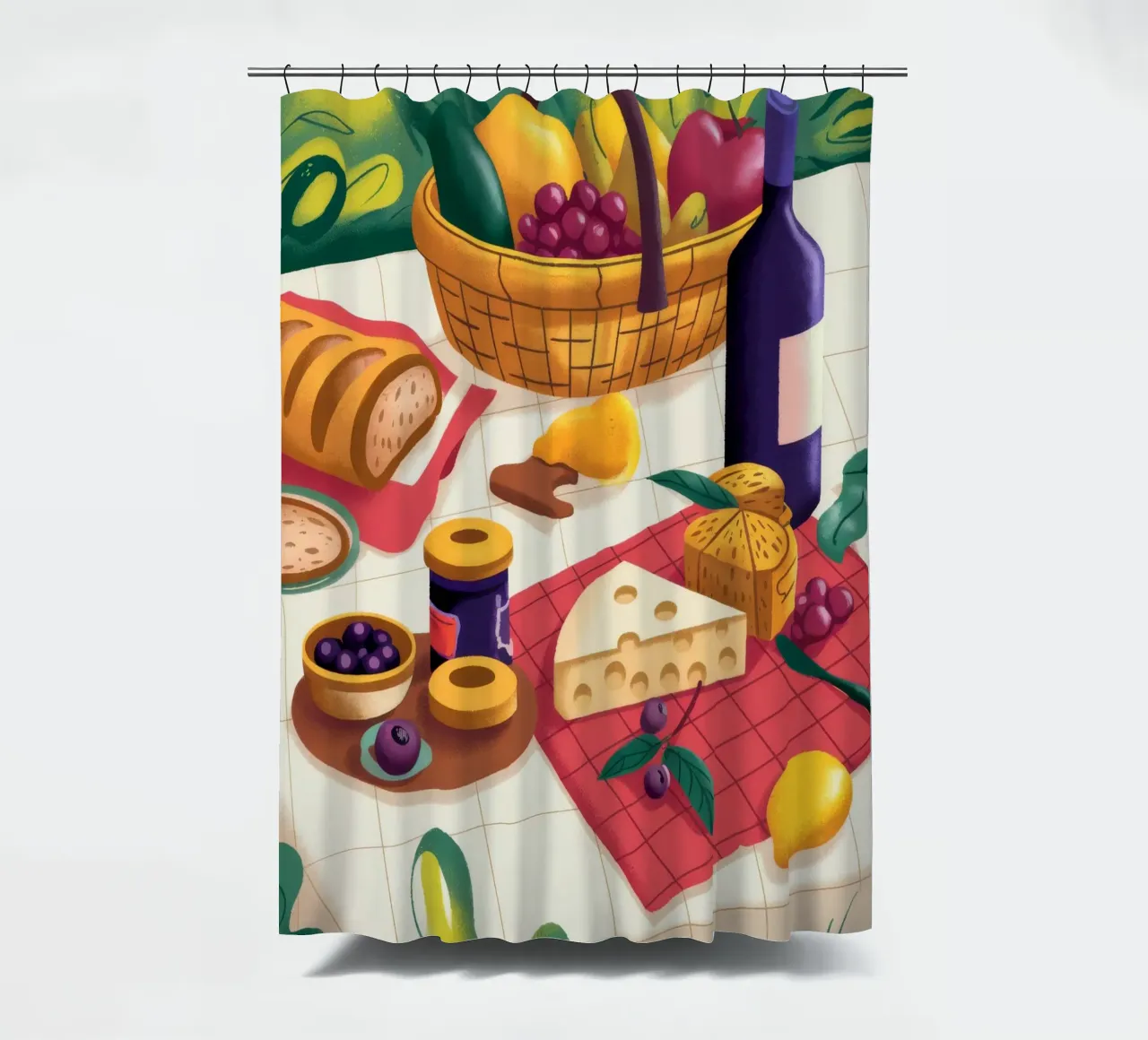 Picnic Delight Spread shower curtain by Kamera Obskura