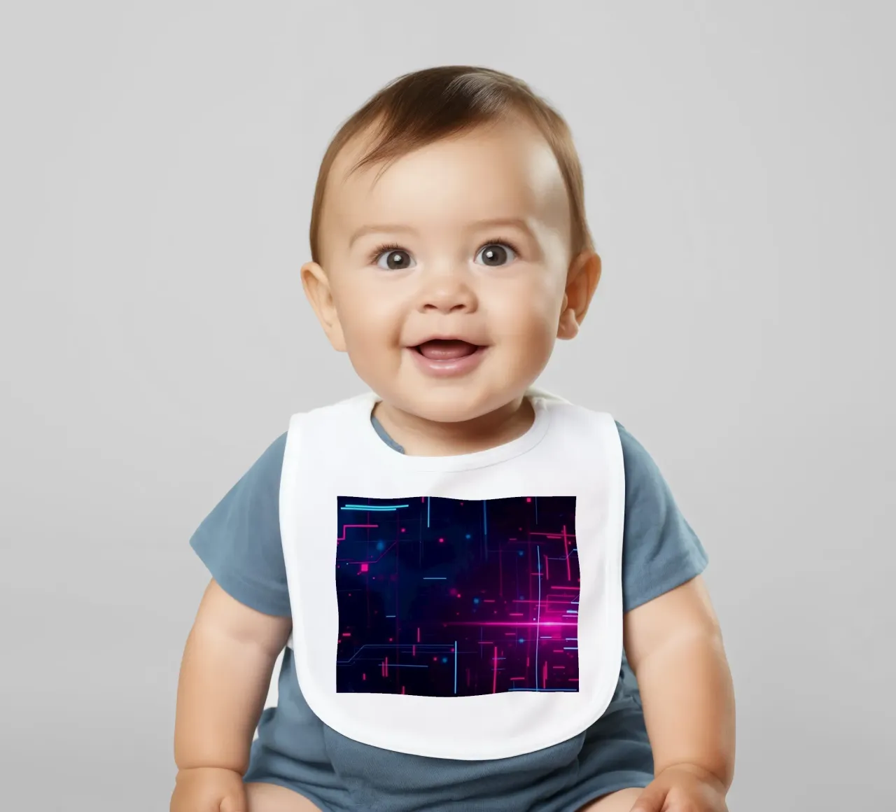 Vibrant abstract technology featuring lines and dots baby bib by DesignDoodle