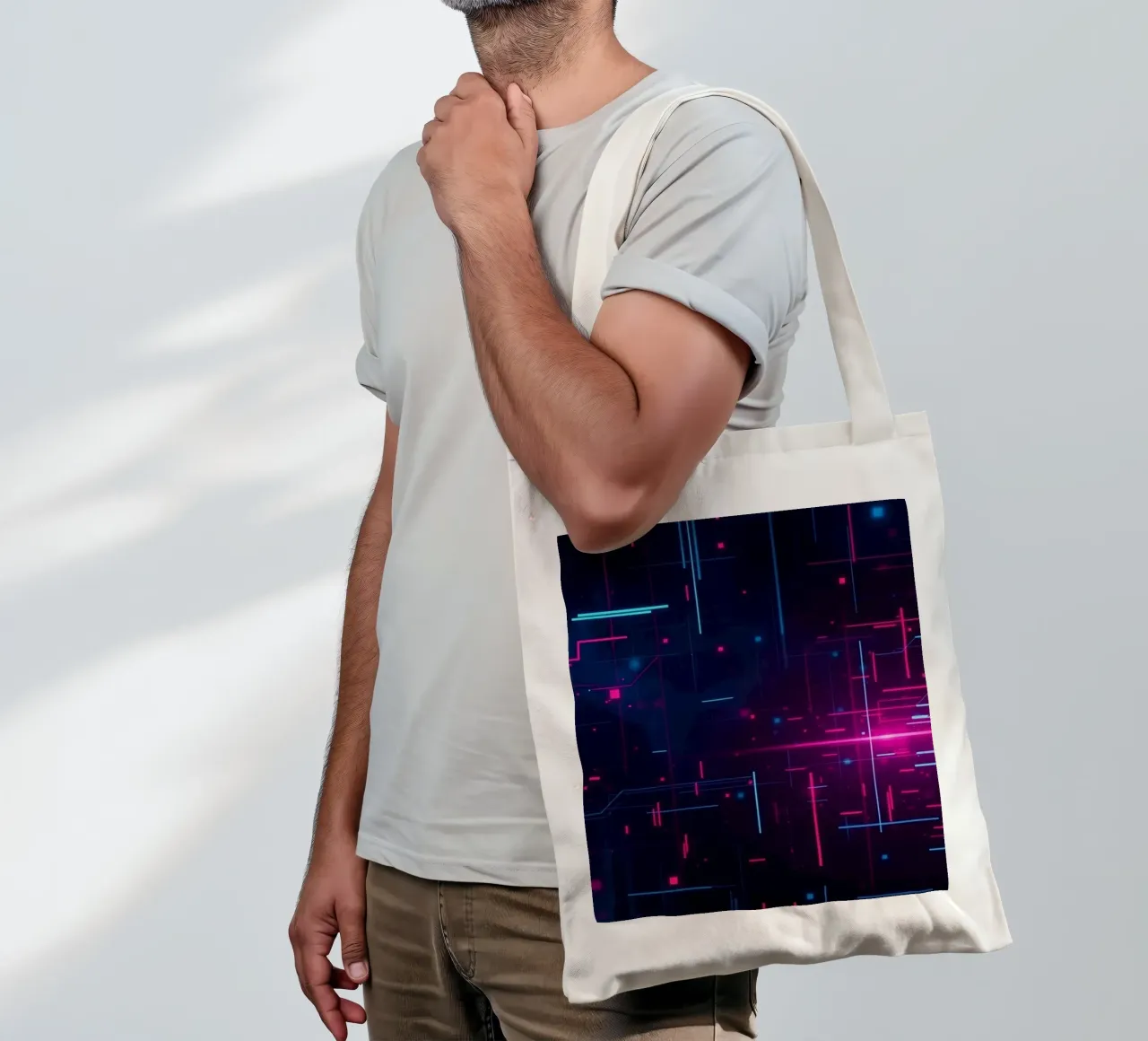 Vibrant abstract technology featuring lines and dots tote bag by DesignDoodle