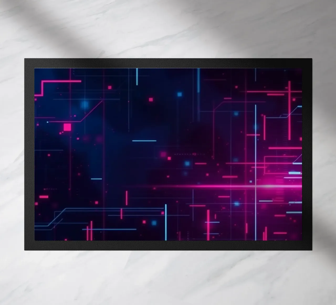 Vibrant abstract technology featuring lines and dots doormat by DesignDoodle