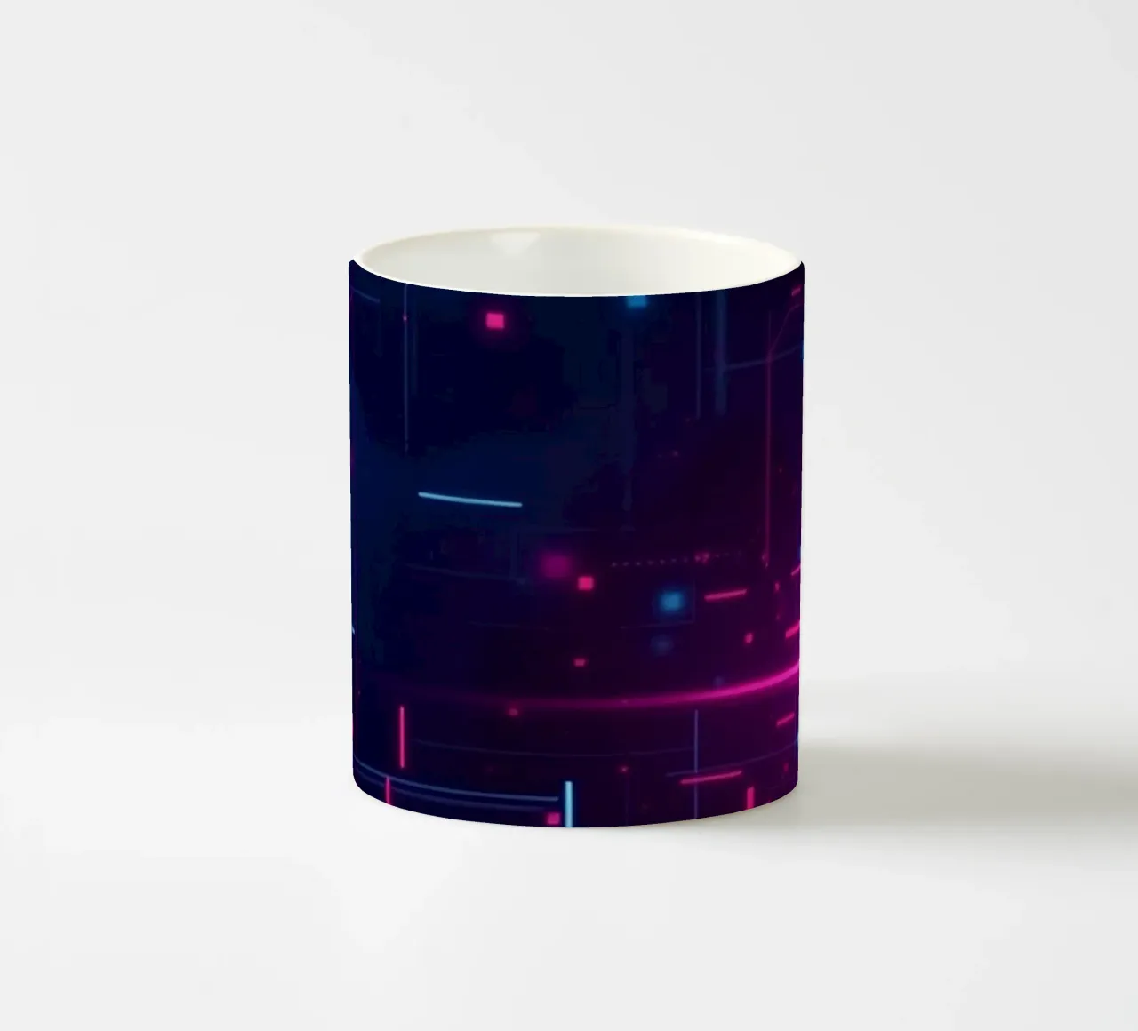 Vibrant abstract technology featuring lines and dots ceramic mug by DesignDoodle