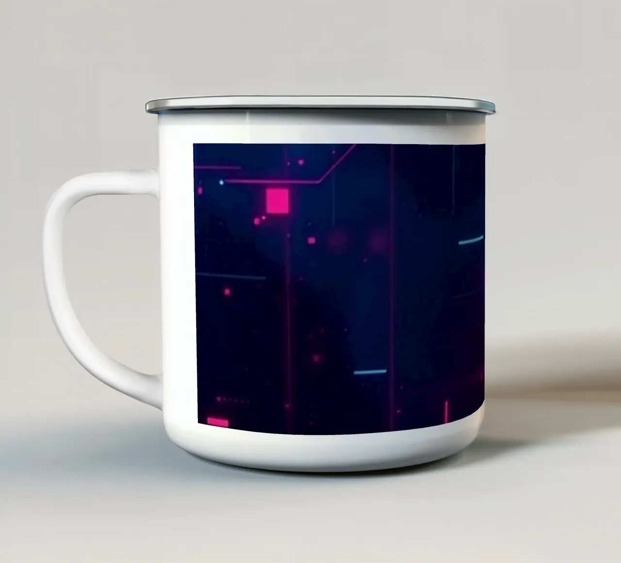 Vibrante tecnologia astratta con linee e punti tazza in smalto da DesignDoodle