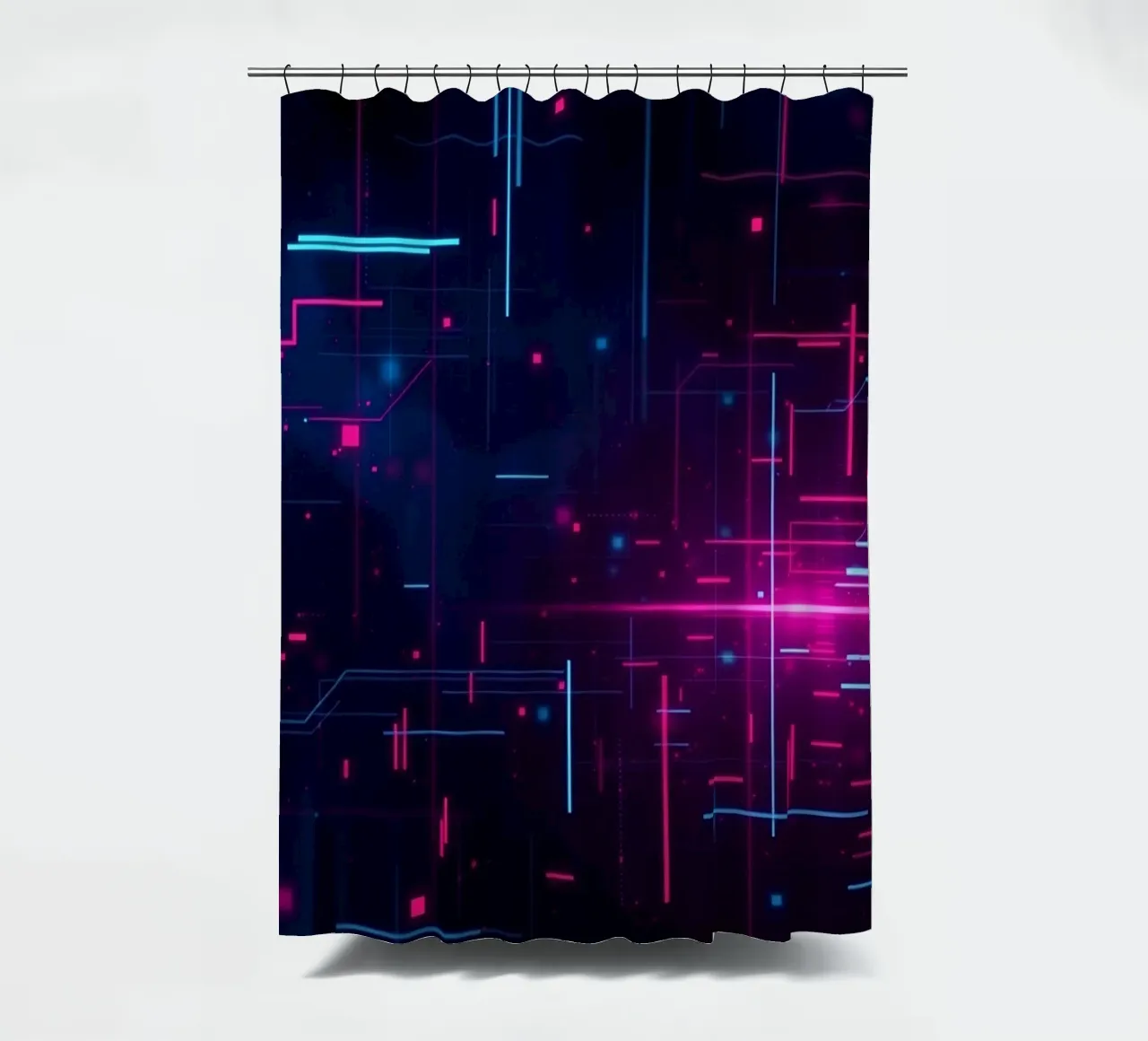 Vibrant abstract technology featuring lines and dots shower curtain by DesignDoodle