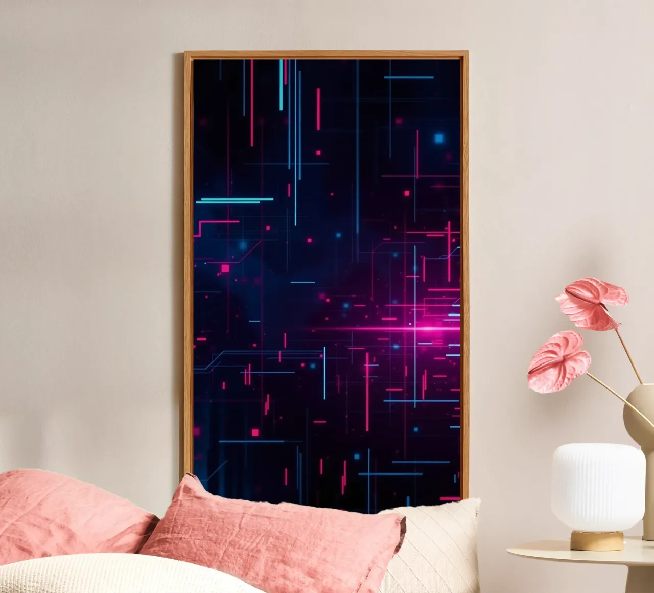 Vibrant abstract technology featuring lines and dots alu-dibond by DesignDoodle