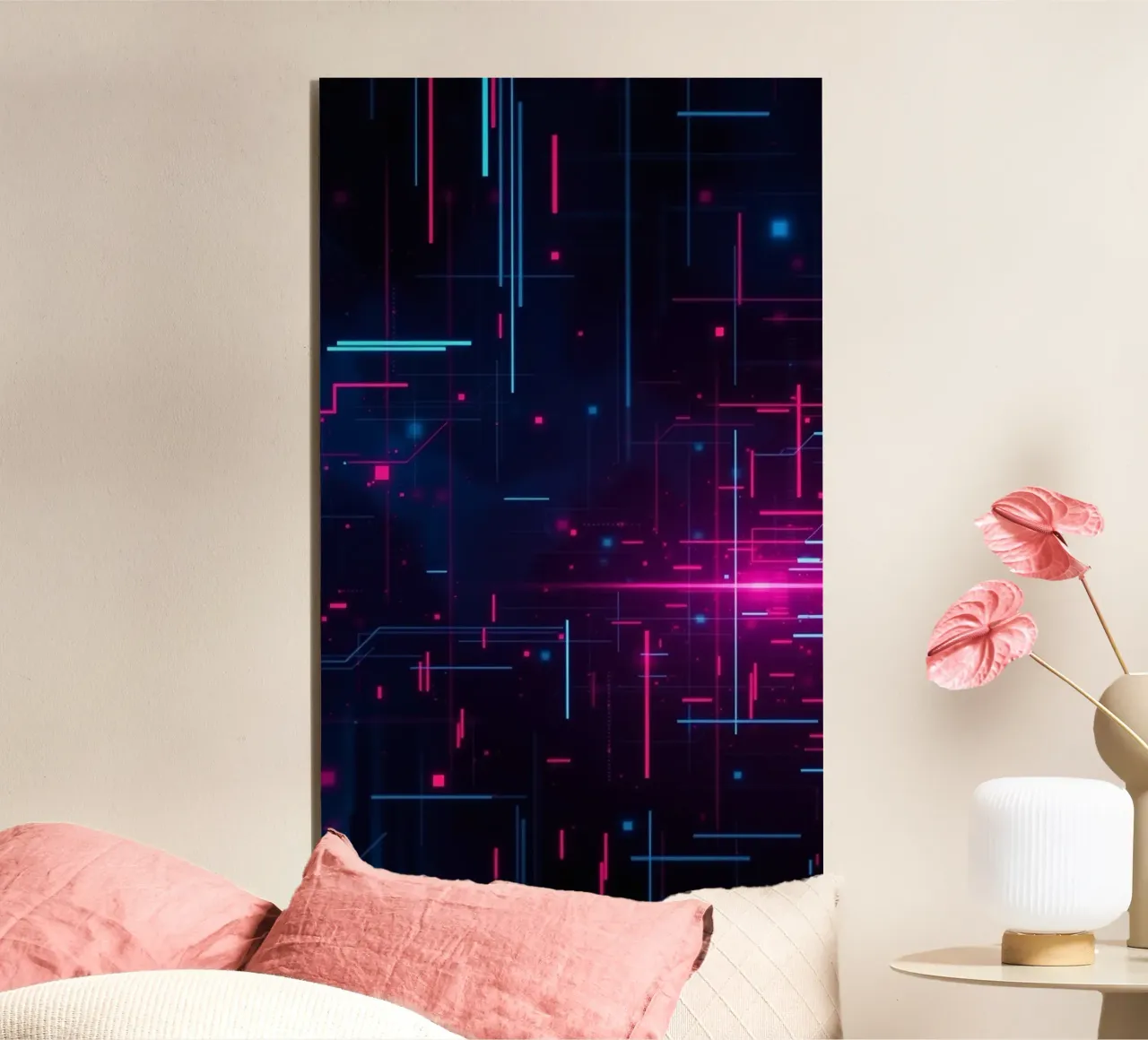 Vibrant abstract technology featuring lines and dots alu-dibond by DesignDoodle