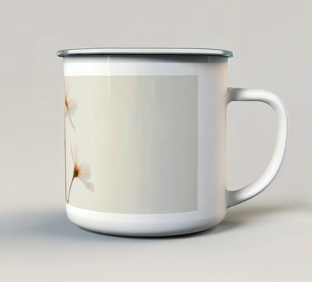 Zarter Blumenzweig vor einem weichen, neutralen Hintergrund Emaille Tasse von DesignDoodle