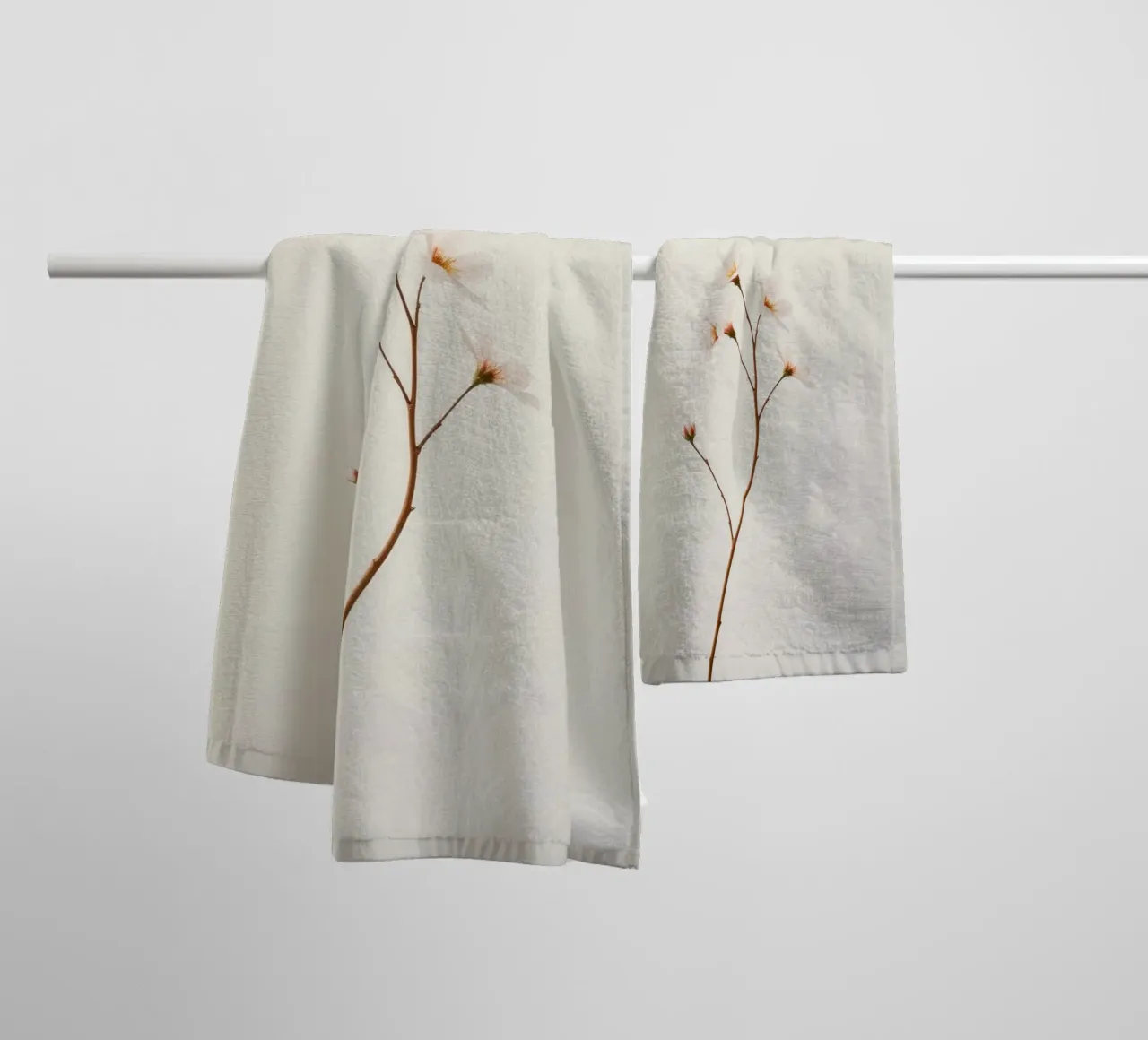Delicate floral branch against a soft neutral background towel by DesignDoodle